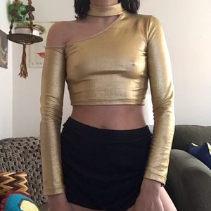 🌶FINAL SALE🌶 Gold One Shoulder Choker Top